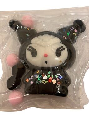 Sanrio Kuromi Black Pink Pom Pom Squishy with Multicolor Star Confetti